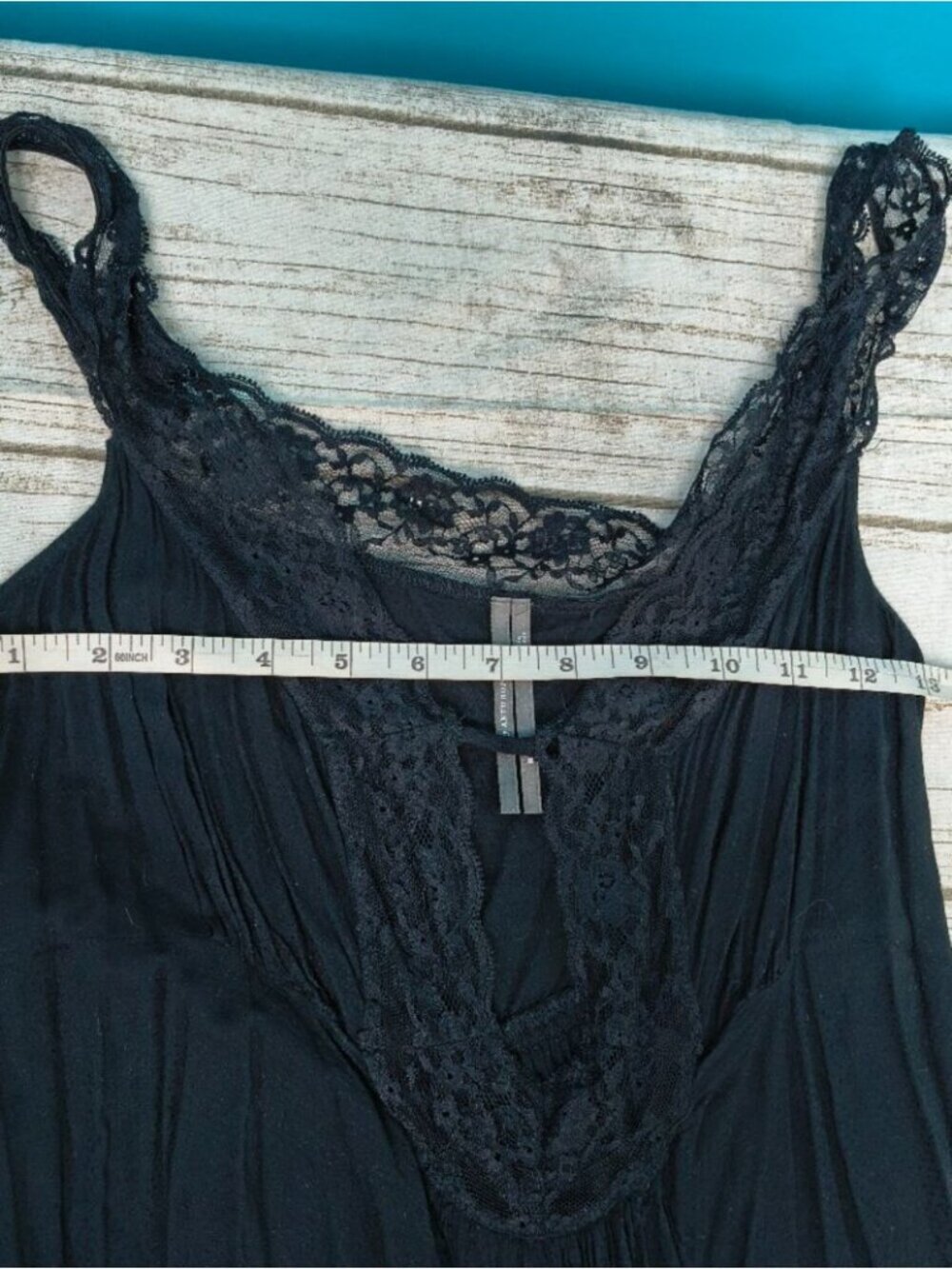 Anthropologie Black Slip Dress Lace Detail Front Slit Size Medium - Picture 4 of 9